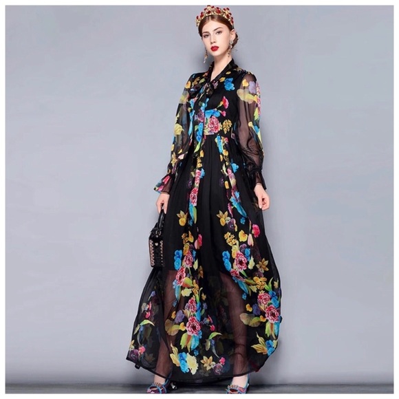 The Lucia Silk Gorgeous Sheer Floral Maxi Dress - Picture 4 of 7